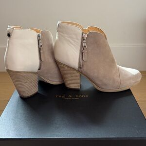 rag & bone Taupe Suede and Cream Leather Ankle Booties